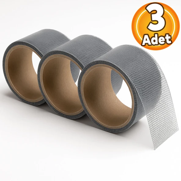 48 mm x 2 Metre (3 ADET) Yapışkanlı Sineklik Tülü Tamir Bandı Yaması Bantı Kopmuş Delik Fiber Tül Yapıştırma Gri ürün görseli 1