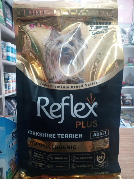 Reflex Plus Hypoallergenıc Yorkshıre Terrıer Yetişkin Köpek Kuru Mama 2 kg+2 adet 400 gram BİFTEKLİ köpek konserve ürün görseli 1