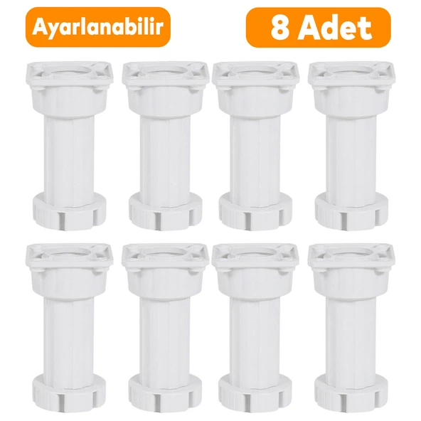 (8 ADET) Ayarlanabilir Dolap Mobilya Tezgah Puf Yükseltici Yükseltme Ayağı 10 Cm Beyaz Ayakları ürün görseli 1