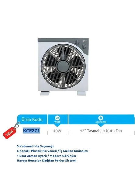 VANTİ KCF271 TAŞINABİLİR KUTU FAN & VANTİLATÖR ürün görseli 1