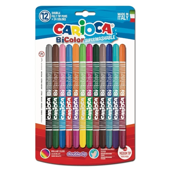 Carioca Çift Renkli Süper Yıkanabilir Keçeli Boya Kalemi 12'Li (24 Renk) ürün görseli 1