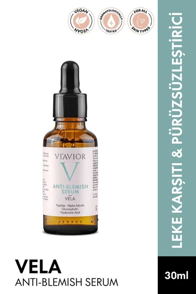 VİAVİOR VELA LEKE KARŞITI ARBUTİN CİLT SERUMU VEGAN NEMLENDİRİCİ AYDINLATICI PÜRÜZSÜZLEŞTİRİCİ 30ML ürün görseli 1