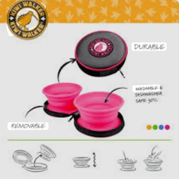 Kıng bowl 2'li katlanılabilir mama kabı pembe - Resim 2
