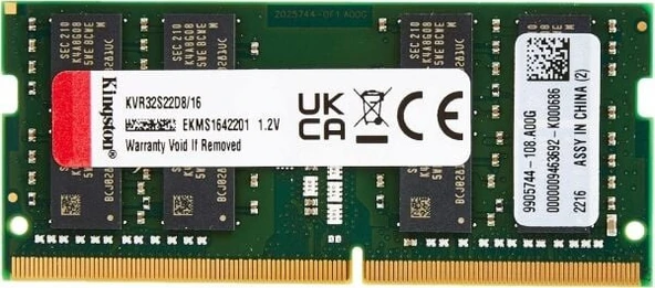 Kingston 16 GB 3200 Mhz CL22 SODIMM KVR32S22 16 DDR4 Notebook Ram (2EL) ürün görseli 1