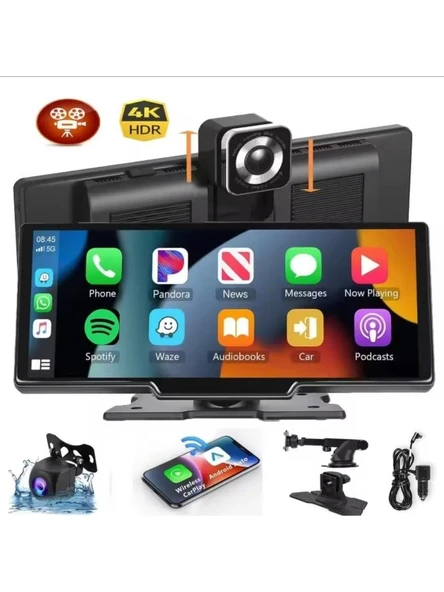 Fİ AUDİO Kablosuz Car Play Ekran + Dvr Ön + Arka Kaydedici Dokunmatik Ekran Multimedi 10.26 inç ürün görseli 1