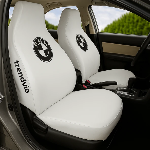 Beyaz BMW Logolu Penye Kumaş Ön ve Arka Oto Koltuk Kılıfı Seti ürün görseli 1