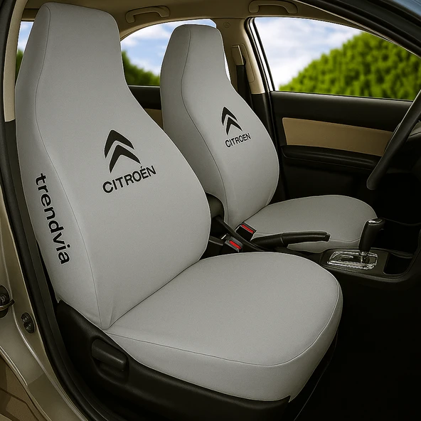 Servis Tipi Açık Gri Oto Koltuk Kılıfı Takımı  Citroen Logolu Penye Ön ve Arka Kılıf ürün görseli 1
