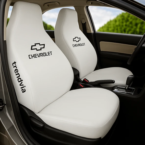 Penye Kumaş Chevrolet Logolu Oto Koltuk Kılıfı Takımı Ön Arka  Beyaz ürün görseli 1