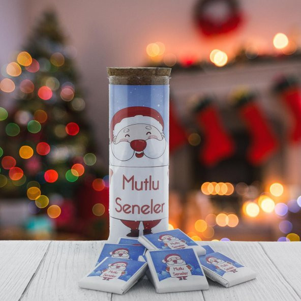 24 Adet Cam Tüpte Yılbaşı Çikolatası Madlen Baskılı Noel Baba ürün görseli 1