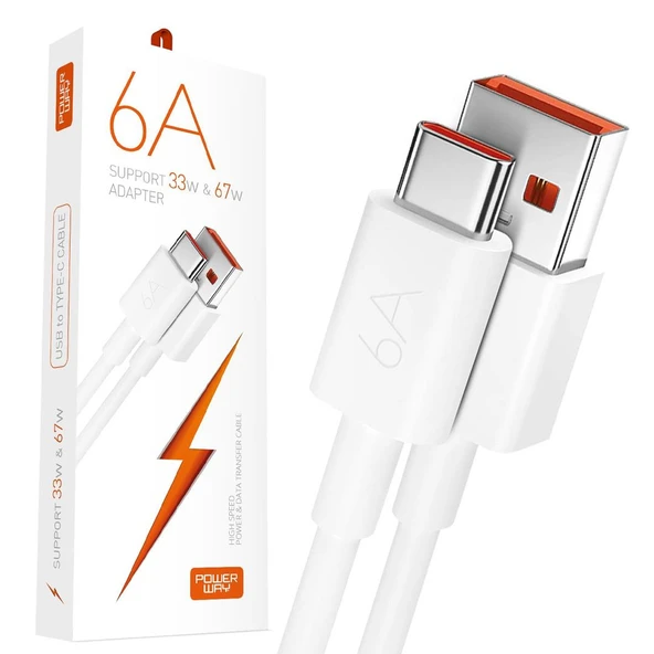 Powerway M6 Type-C To USB-A PD 67 Watt 6 Amper 1 Metre Şarj Data Kablosu ürün görseli 1