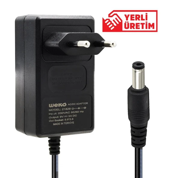 Weko 9 Volt - 3 Amper  5.5X2.5 Uçlu Priz Tipi Plastik Kasa Adaptör ürün görseli 1