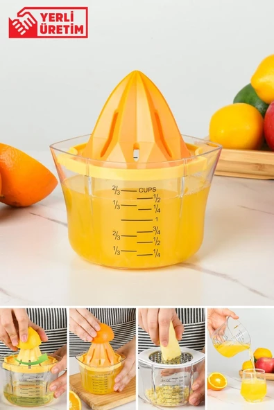 Ayver Wenken 4 Ü 1 Arada Rendeli Ölçülü Hazneli Limon Portakal Narenciye Sıkacağı ürün görseli 1