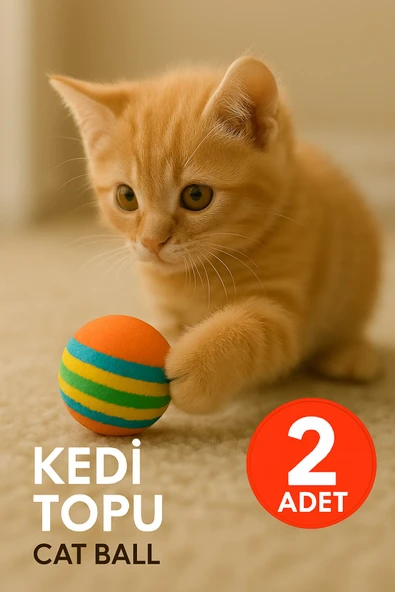 Ayver 2 ADET RENKLİ SERT SÜNGER 3,5 CM KEDİ TOPU KEDİ OYUNCAĞI CAT BALL ürün görseli 1