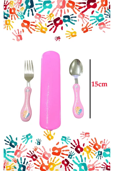 Ayver ÇOCUKLARA ÖZEL PLASTİK KUTUSUNDA METAL ÇATAL-KAŞIK TAKIMI OKUL BESLENME ÇANTASI AKSESUARI ürün görseli 1