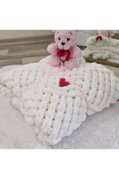 Alpjoyy Puffy Küpşeker Model Kalpli Bebek Battaniyesi 100×100Cm ürün görseli 1