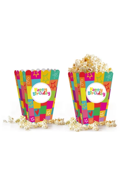 Popcorn Kutusu 8'li -Happy Birthday- ürün görseli 1