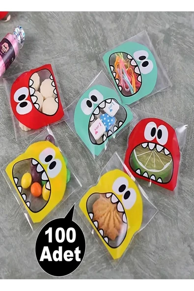 Ayver Canavar Desenli Bantlı Şeffaf Poşet Hediyelik Kendinden Yapışkanlı Jelatin 10x15cm 100 Adet ürün görseli 1