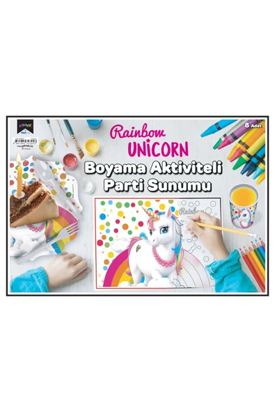 Boyama Aktiviteli Parti Sunumu 8li Rainbow Unicorn ürün görseli 1
