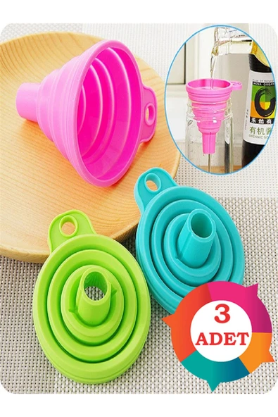 Ayver 3 ADET PRATİK KATLANABİLİR SİLİKON AKORDİYON HUNİ KOLAY KULLANIM MUTFAK HUNİSİ ürün görseli 1