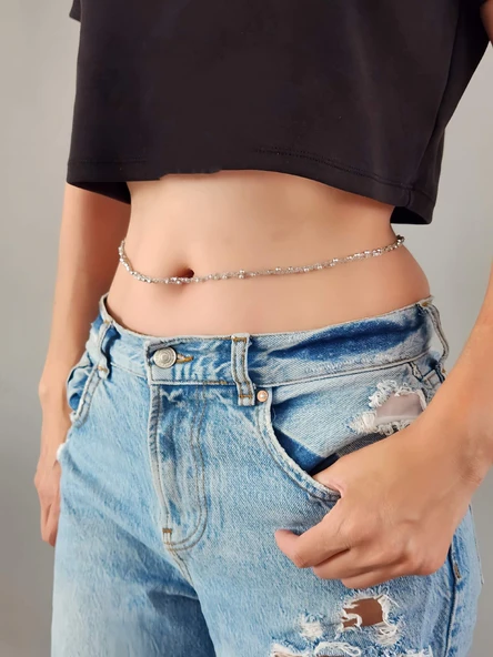 Top Zincir Örme Silver Renkli Bel Zinciri - Vücut Zinciri ürün görseli 1