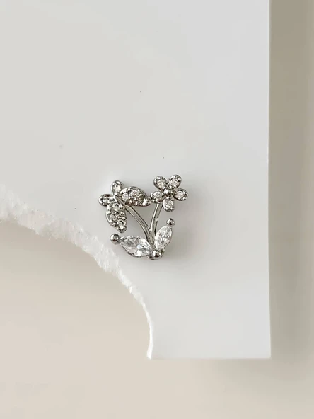 Kelebek Çiçek Model Kıkırdak Piercing Tragus Helix Gümüş Renk Küpe ürün görseli 1