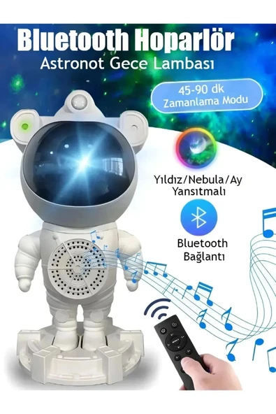 Bluetooth Astronot Projektör Gece Masa Lambası Uzaktan Kumandalı Projeksiyon Aydınlatma ürün görseli 1
