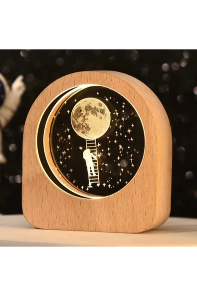 Ahşap Halka Tabanlı 3D Kristal Işıklı Küre Astronot ürün görseli 1