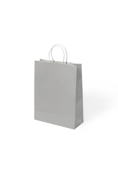 BÜKÜM SAPLI KAĞIT ÇANTA 18X8X24 GÜMÜŞ 12 Lİ ürün görseli 1