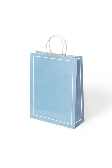 BÜKÜM SAPLI KAĞIT ÇANTA MAKARON MAVİ 25X12X31 12 Lİ ürün görseli 1