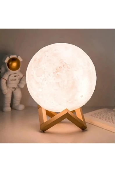 Dolunay Ay 3d Işıklı Standlı Pilli Dekoratif Gece Lambası Hediyelik Küre Led 15 CM ürün görseli 1