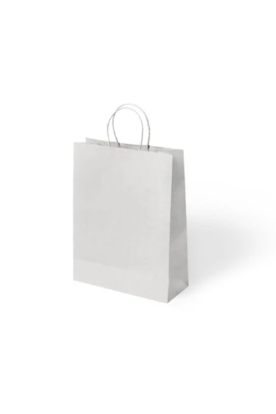 BÜKÜM SAPLI KAĞIT ÇANTA BEYAZ 18X8X24 12 Lİ ürün görseli 1