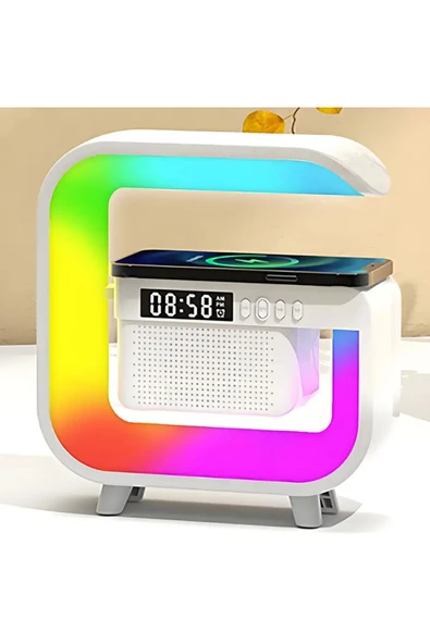 Kablosuz Şarj İstasyonu Bluetooth Radyolu Dijital Saat RGB Led Işıklı Masa Ve Gece Lambası ürün görseli 1