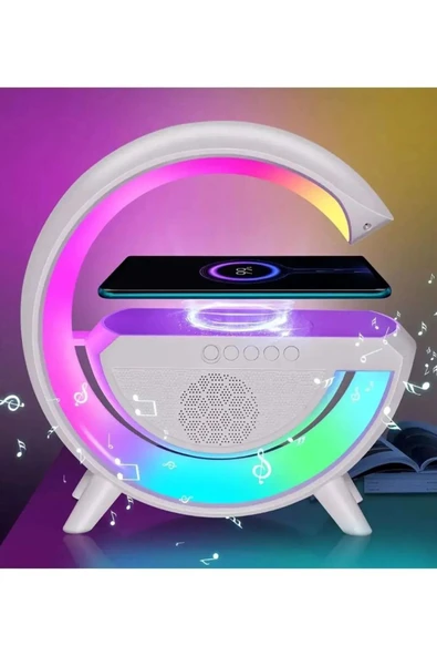 Kablosuz Şarj İstasyonu Bluetooth Hoparlörlü Ve Radyolu RGB Led Işıklı Masa Ve Gece Lambası ürün görseli 1