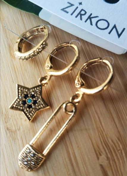 Monalisa Home Gold Renk Lüks Gösterişli  Figürlü Üçlü Küpe ürün görseli 1
