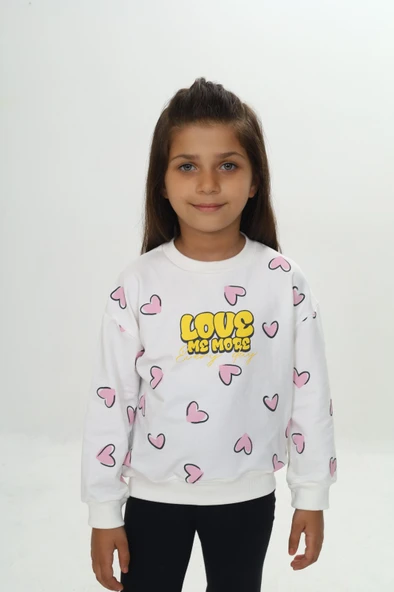 Toontoy Kız Çocuk Regular Fit Bisiklet Yaka Düşük Omuz Baskılı Sweatshirt - 2 İplik ürün görseli 1