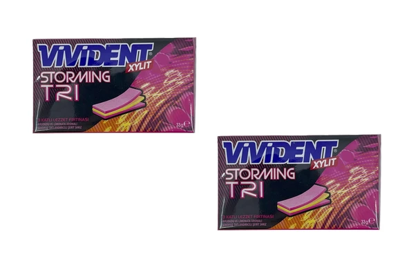 Vivident Storming XYLT TRI - Ahududu ve Limonata Aromalı Şekersiz Tatlandırıcılı Şerit Sakız (2 ADET) ürün görseli 1