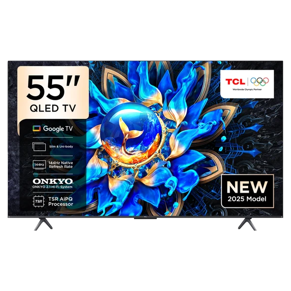 TCL 55T8C 55 Inc QLED 4K Google TV 144Hz, Dolby Vision IQ, HDR10+, FreeSync Premium Pro ürün görseli 1