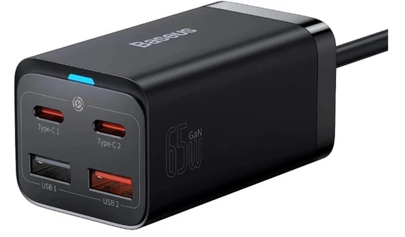 Baseus Gan3 Pro 65 W Siyah Type-C Kablolu Hızlı Şarj Aleti ürün görseli 1