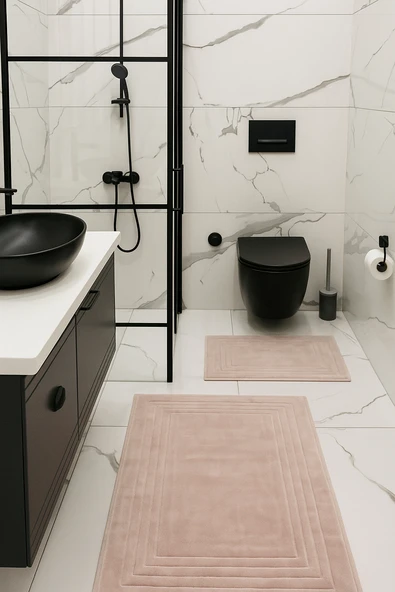%100 Pamuk Dokuma, Su Emici, Banyo Paspas Seti, Banyo Halısı Vera 2'li Klozet Takım 60x100-60x50 ürün görseli 1