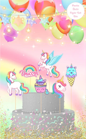 Unicorn Temalı Pasta Üstü Figür Set ürün görseli 1