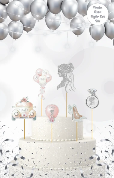 Bride Temalı Gümüş Pasta Üstü Figür Set ürün görseli 1