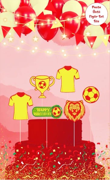 Sarı Kırmızı Taraftar Temalı Pasta Üstü Figür Set ürün görseli 1