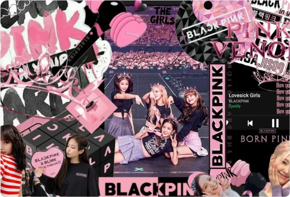 Black Pink Dikdörtgen Pasta Yenilebilir Resim Baskı 28*19 cm ürün görseli 1
