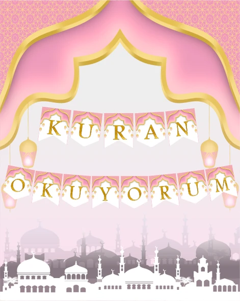 Kuran Okuyorum Pembe Temalı Uzar Yazı Banner ürün görseli 1