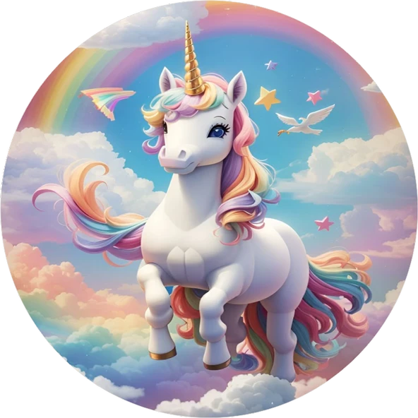 Unicorn Yuvarlak Pasta Yenilebilir Resim Baskı 20 cm ürün görseli 1