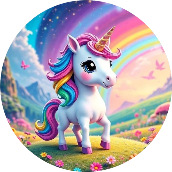 Unicorn Yuvarlak Pasta Yenilebilir Resim Baskı 20 cm ürün görseli 1