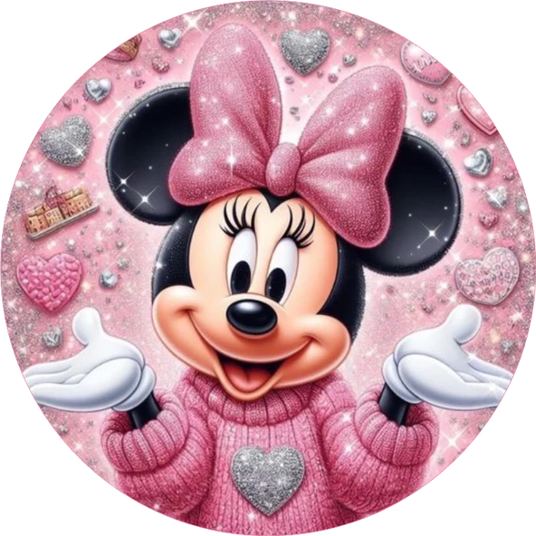 Minnie Mouse Yuvarlak Pasta Yenilebilir Resim Baskı 20 cm ürün görseli 1