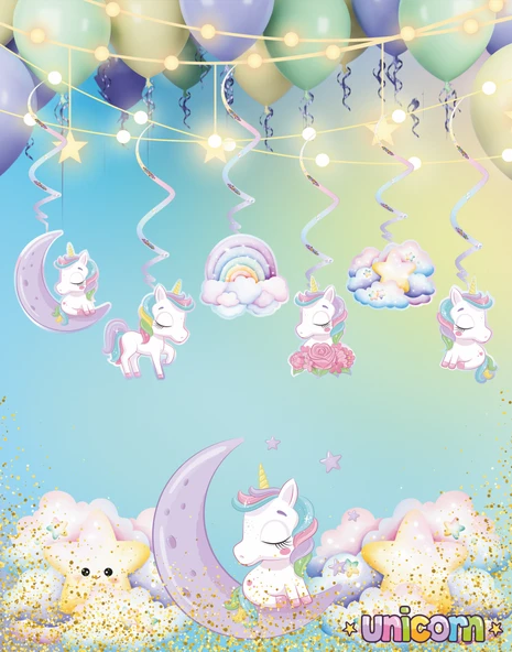 Unicorn Temalı 3D Tavan Sarkıt 6 lı ürün görseli 1