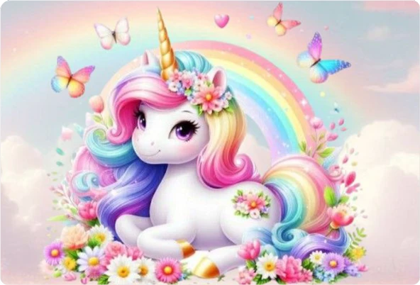 Unicorn Dikdörtgen Pasta Yenilebilir Resim Baskı 28*19 cm ürün görseli 1