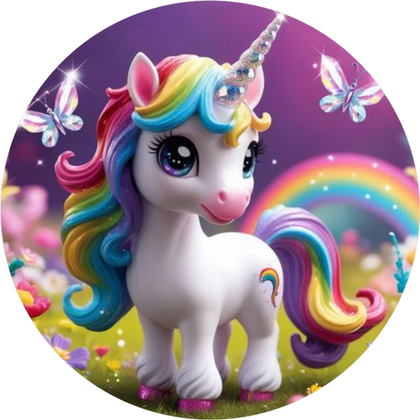 Unicorn Yuvarlak Pasta Yenilebilir Resim Baskı 20 cm ürün görseli 1